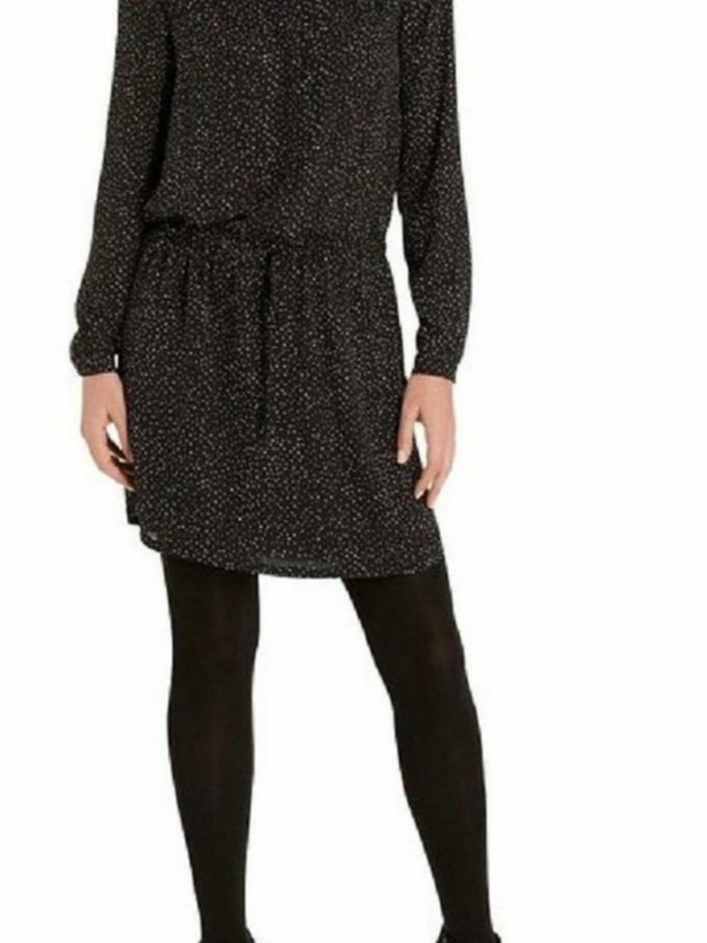 Hilary Radley Black Micro Print Dress – V Neck – Bishop Sleeve – Size Small
